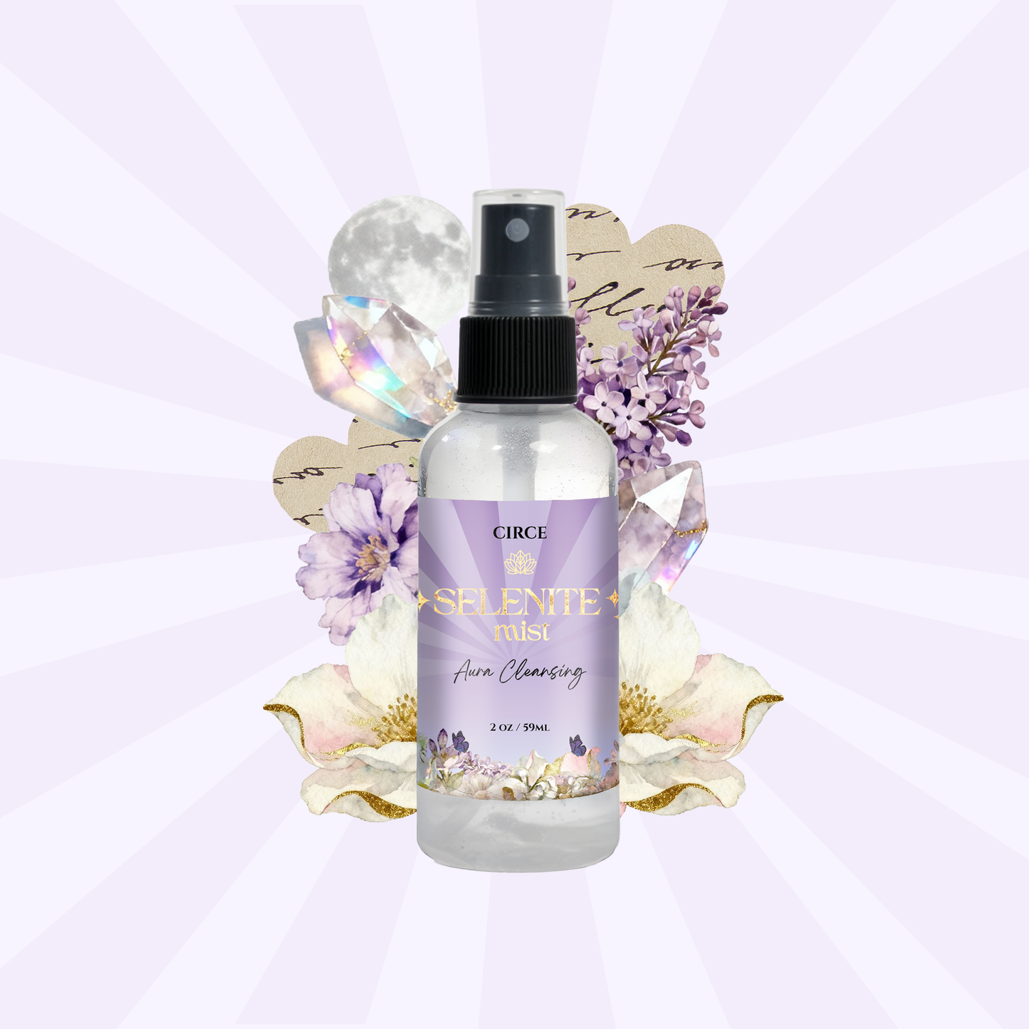 Bruma Limpiadora Áurica de Selenita – Espray Limpiador Energético de 2 oz | Té Blanco y Jengibre