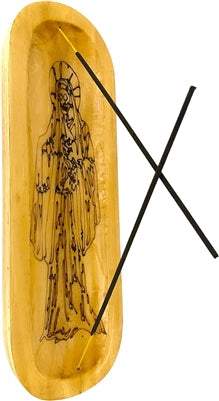 Portainciensos de madera hecho a mano en forma de barco, individual - Grabado de Santa Muerte