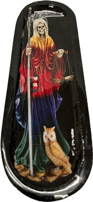 Portainciensos de madera hecho a mano con forma de barco, individual - Santa Muerte Arcoíris Negro