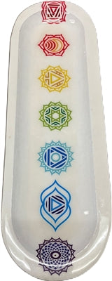 Porta Incienso Artesanal de Madera con Forma de Barco, Individual - Símbolos de 7 Chakras Modelo 2