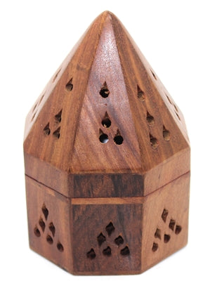 Quemador de incienso de carbón/cono con forma de templo de madera