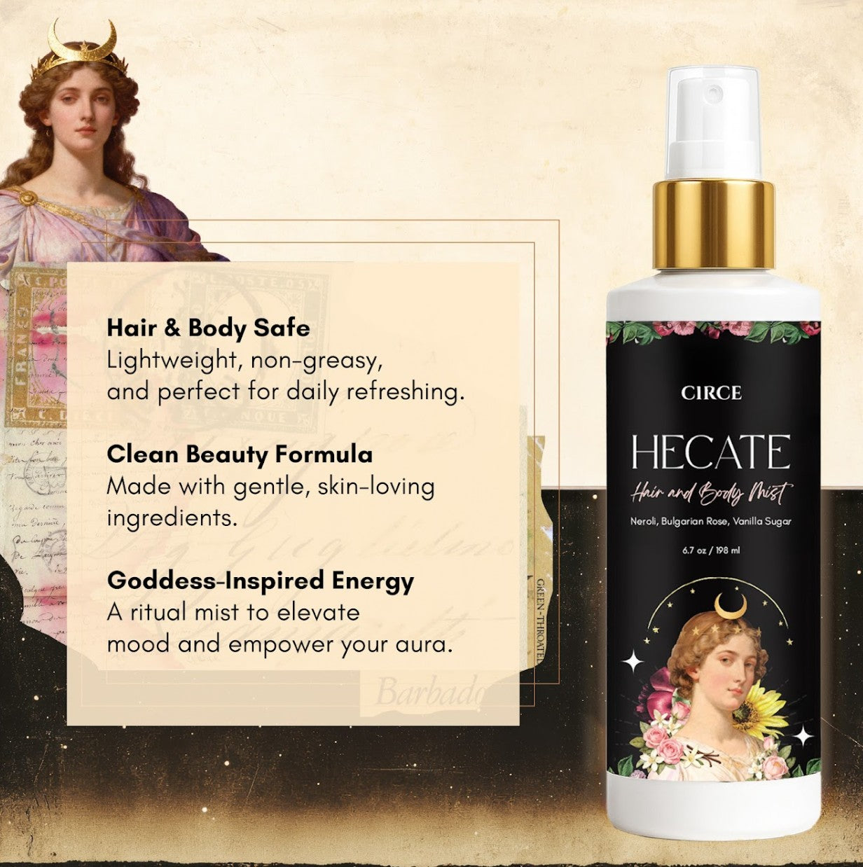 Bruma para cabello y cuerpo Hecate – Neroli, Rosa Búlgara y Azúcar de Vainilla | 6.7 oz