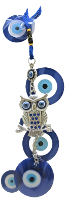 Mal de Ojo - Búho con adorno/amuleto de Mal de Ojo 10"