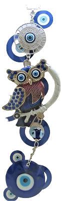 Mal de Ojo - Búho azul con adorno / amuleto de Mal de Ojo 10"