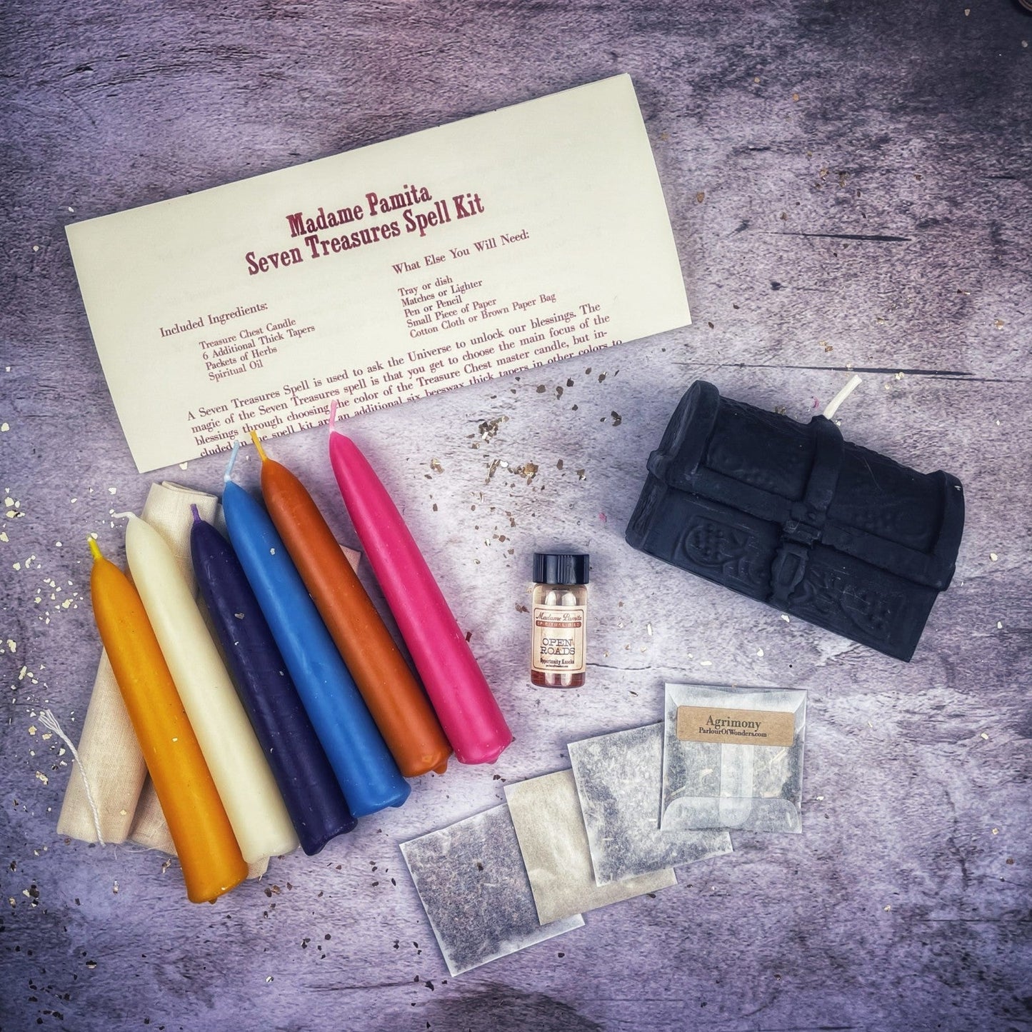 Kit de hechizos de vela Siete Tesoros - Desbloquea bendiciones y abundancia