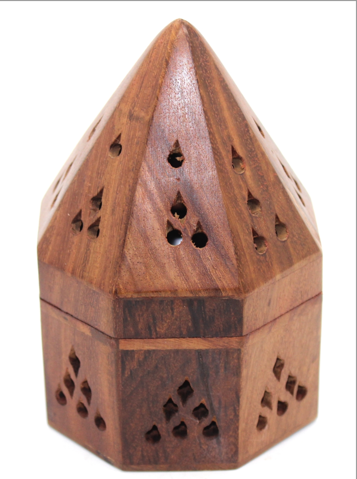 Quemador de Incienso - Cono/Carbón de Templo de Madera 5.5"H