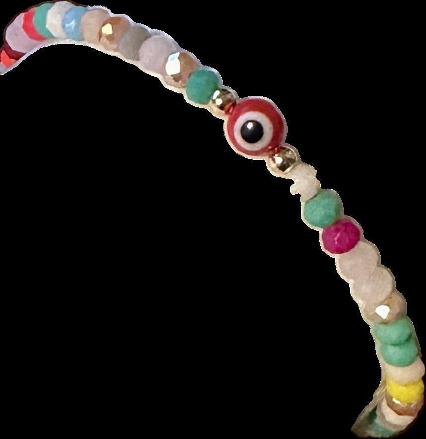 Pulsera protectora - Ojo turco con cuentas facetadas de hilo rojo
