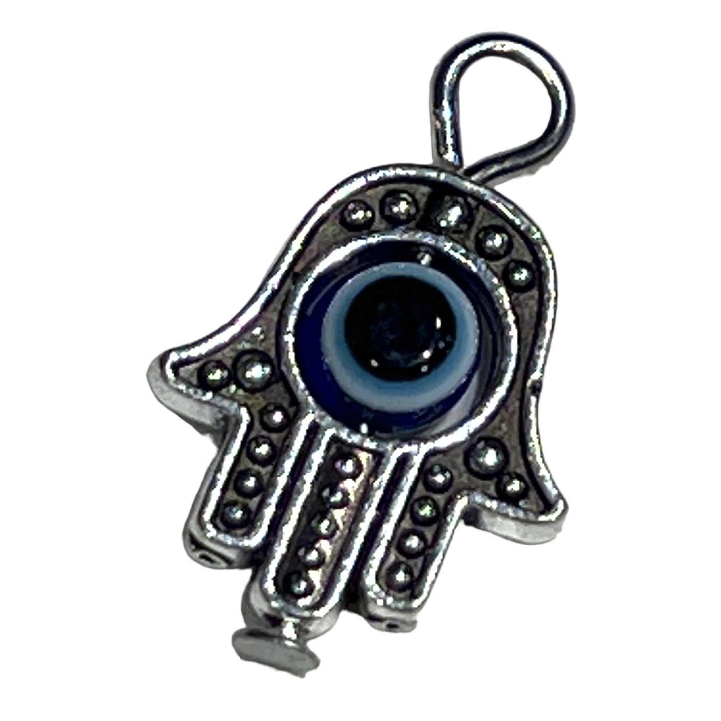 Ojo turco solitario en amuleto de Hamsa