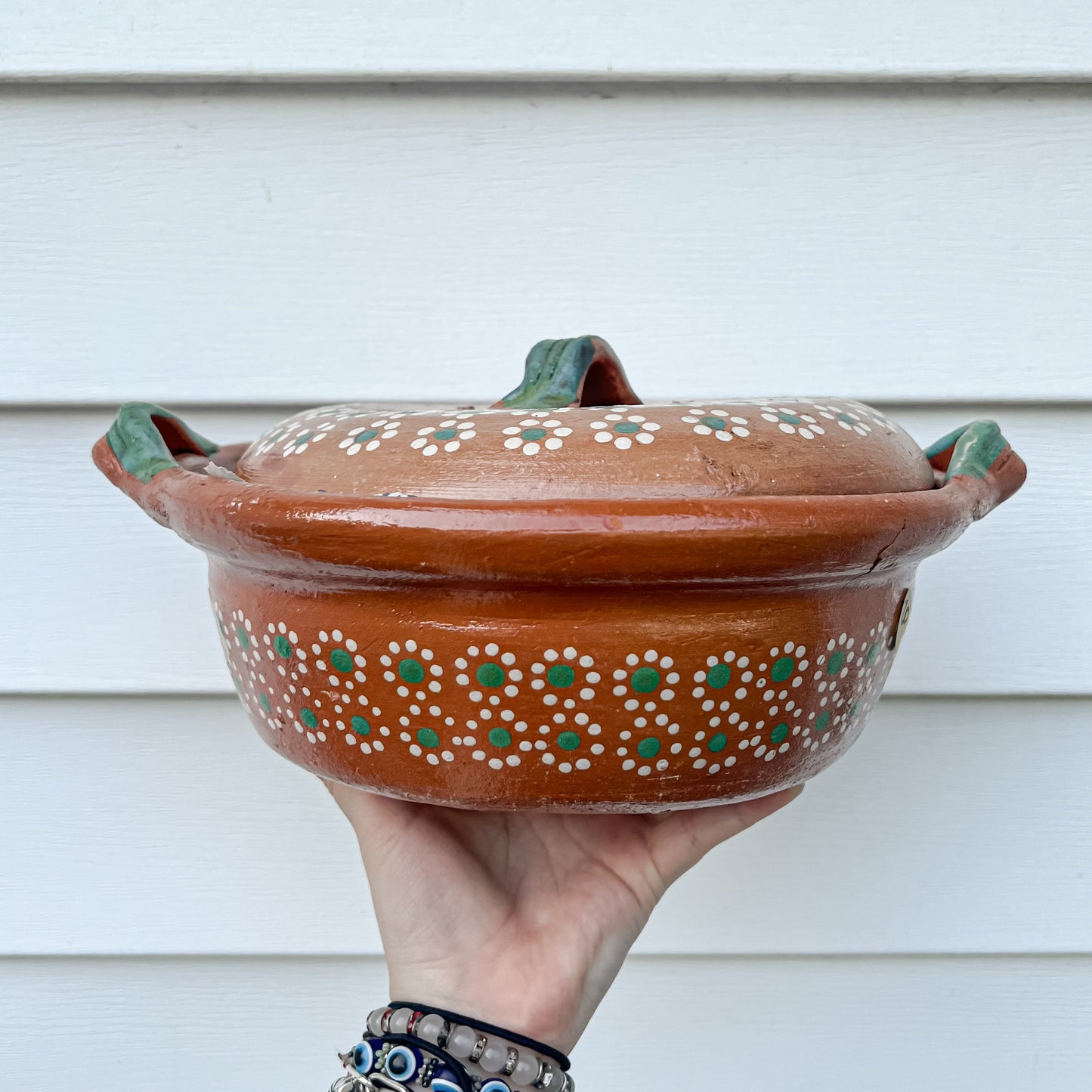 Olla de Barro Tradicional Mexicana 500mL-1000mL Asas Verdes