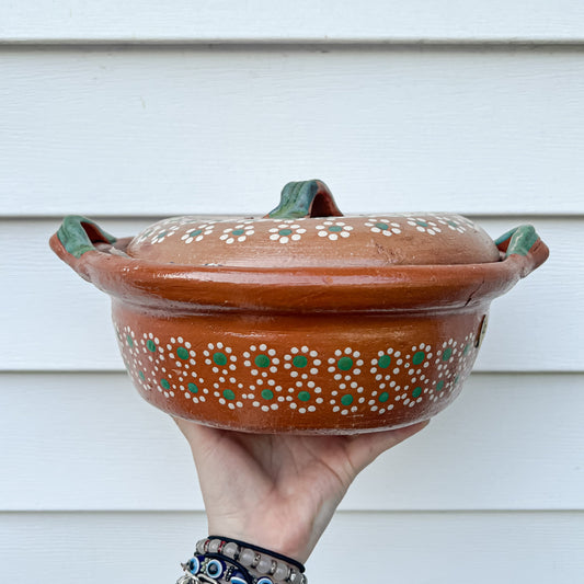 Olla de Barro Tradicional Mexicana 500mL-1000mL Asas Verdes