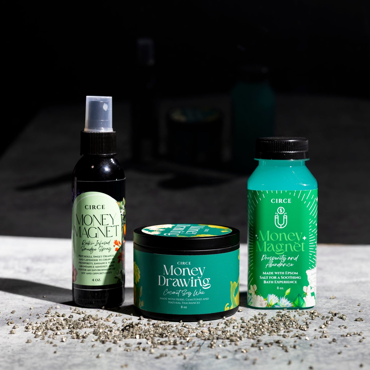 Kit de ritual del imán del dinero – Vela, pulverizador de salvia y baño de prosperidad