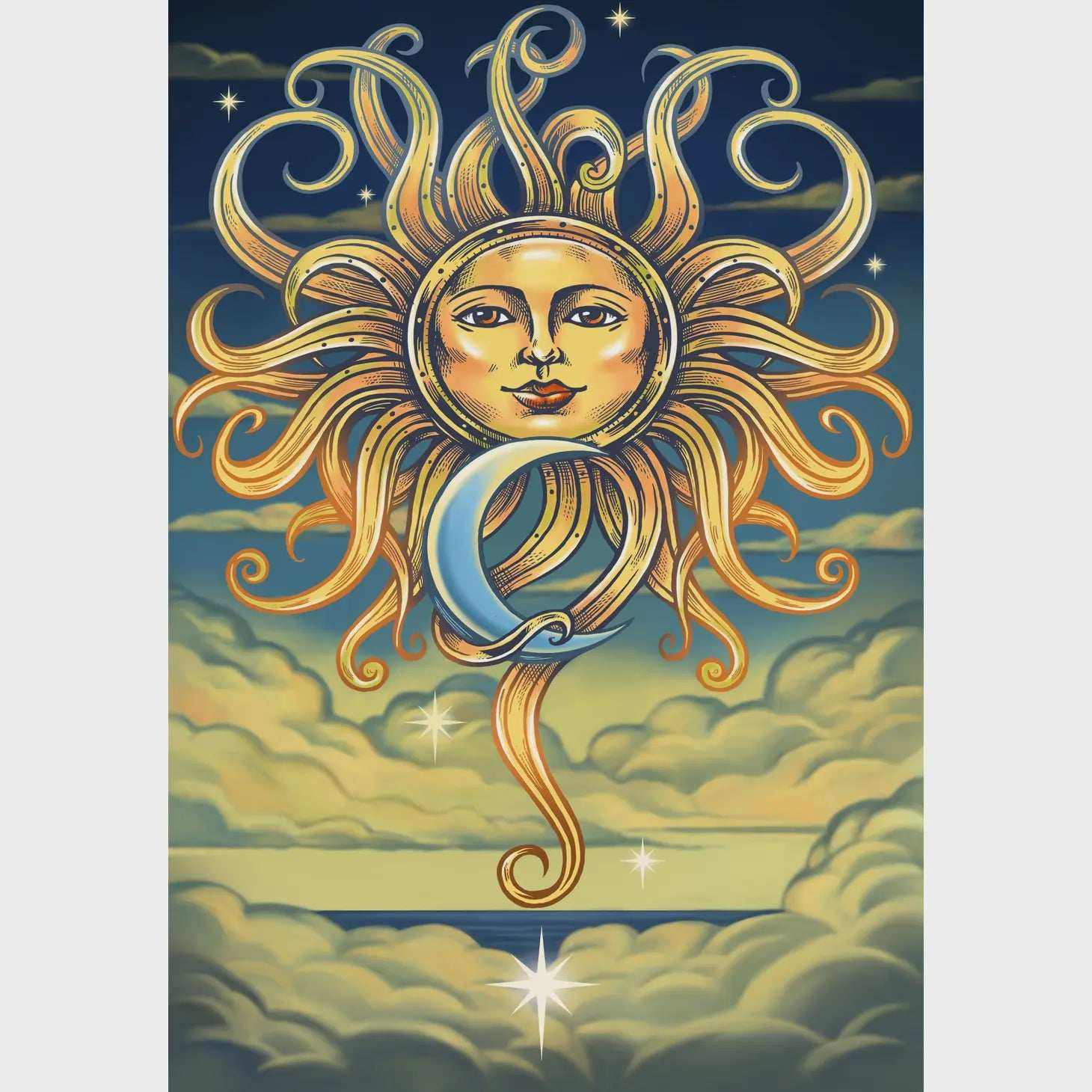 Tapiz 3D entrelazado de sol y luna