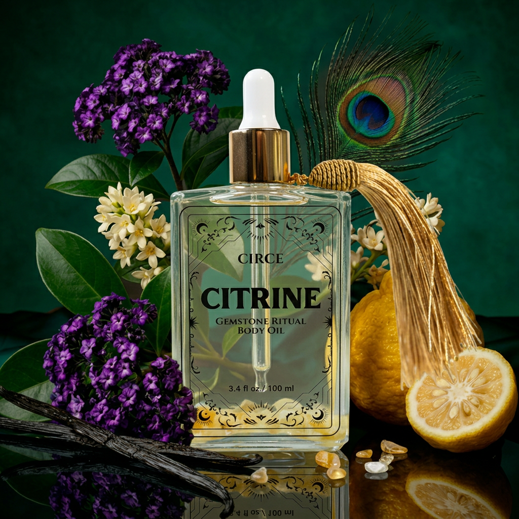 Aceite Corporal de Citrino – Abundancia y Aceite Ritual de Resplandor Cristalino