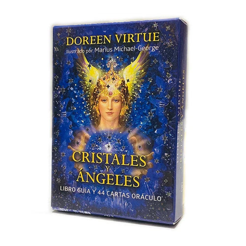 44Pcs Crystals Angel Oracle Cards Spanish Version Fate Divination Tarot Board Game Cristales Ángeles 10.4*7.4Cm