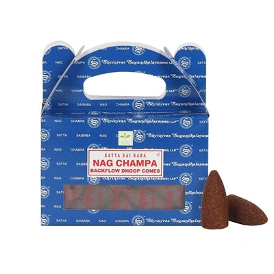 [Backflow] Conos de Dhoop de Reflujo Nag Champa de Satya (Caja de 6 Paquetes)