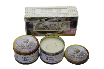 Fleur de Vie Salvia Apiana Salvia Blanca Juego de 2 Velas en Lata