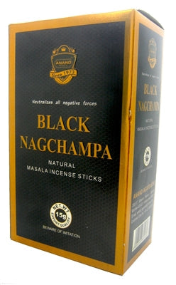 Anand - Varitas de Incienso Nag Champa Negras (15 gramos x 12 paquetes)