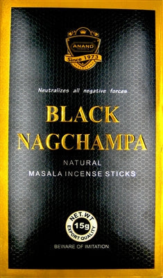 Anand - Varitas de Incienso Nag Champa Negras (15 gramos x 12 paquetes)