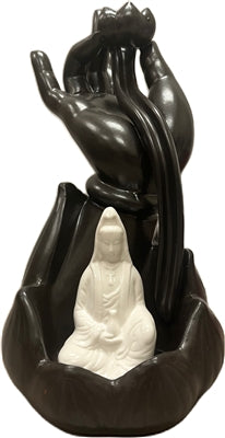 Quemador de incienso de reflujo de cerámica de 8" - Kwan Yin y Mano - Modelo 767725