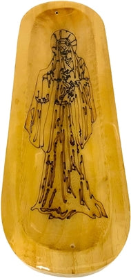 Portainciensos de madera hecho a mano en forma de barco, individual - Grabado de Santa Muerte