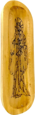 Portainciensos de madera hecho a mano en forma de barco, individual - Grabado de Santa Muerte
