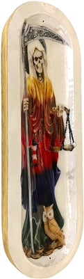 Inciensero de madera hecho a mano con forma de bote, individual - Santa Muerte Arcoíris Blanco