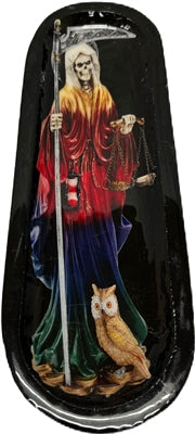 Portainciensos de madera hecho a mano con forma de barco, individual - Santa Muerte Arcoíris Negro