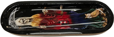 Portainciensos de madera hecho a mano con forma de barco, individual - Santa Muerte Arcoíris Negro