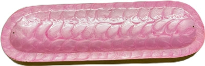 Soporte de incienso de madera hecho a mano con forma de barco, individual - Rosa, patrón de escamas