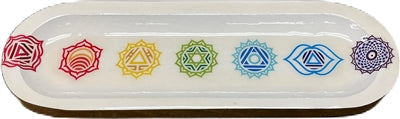 Porta Incienso Artesanal de Madera con Forma de Barco, Individual - Símbolos de 7 Chakras Modelo 2