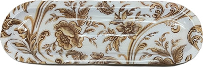 Soporte de Incienso de Madera Hecho a Mano en Forma de Barco, Individual - Flores Doradas de Lujo