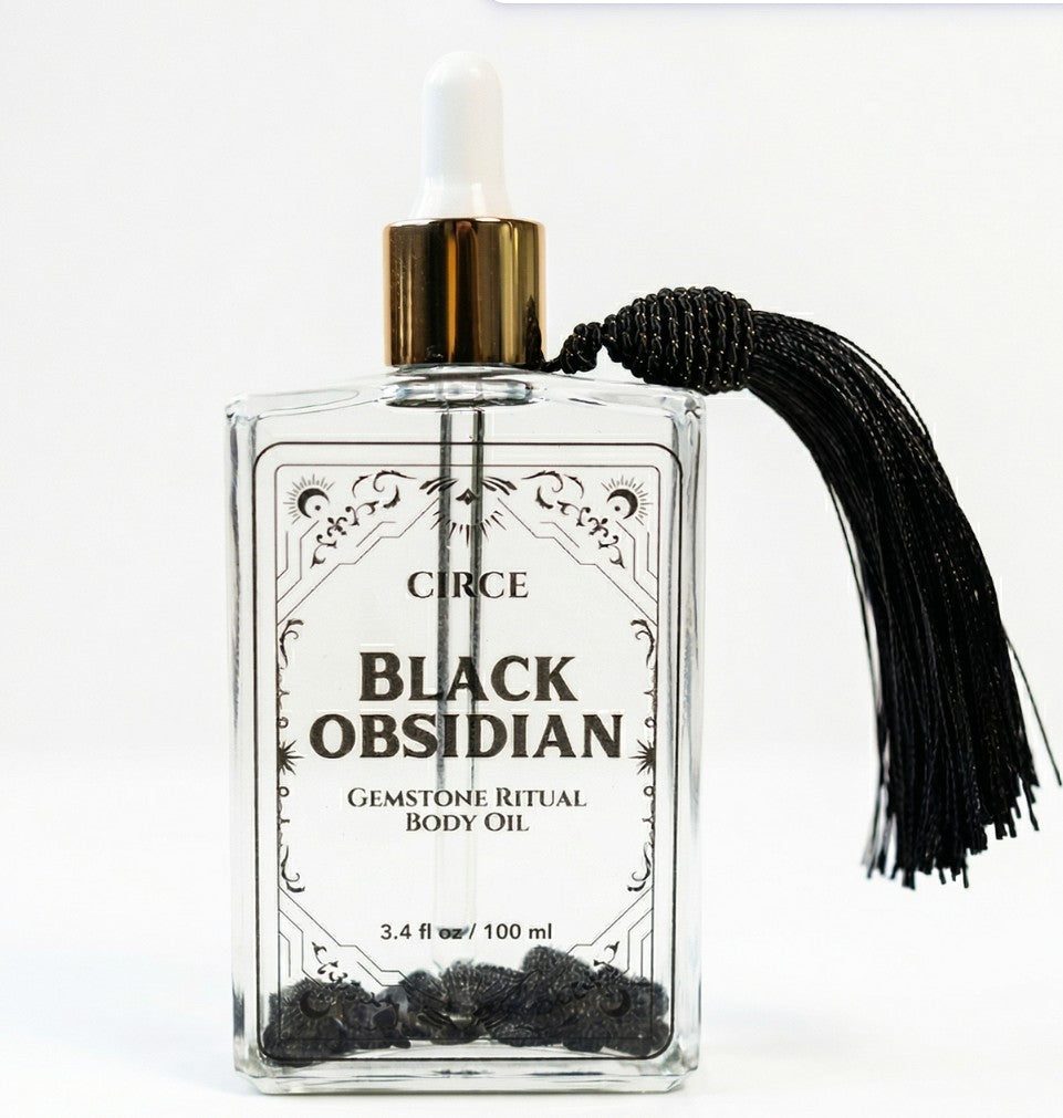 Aceite Corporal Protector — Aceite Ritual de Cristal de Obsidiana - Aceite Corporal de Gema de Obsidiana Negra 3.4oz
