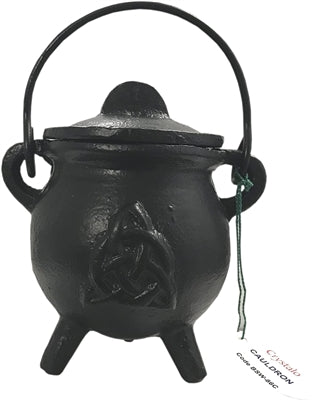 Crystalo - Caldero de Hierro Fundido Triquetra con Tapa Talla - BSW-86C