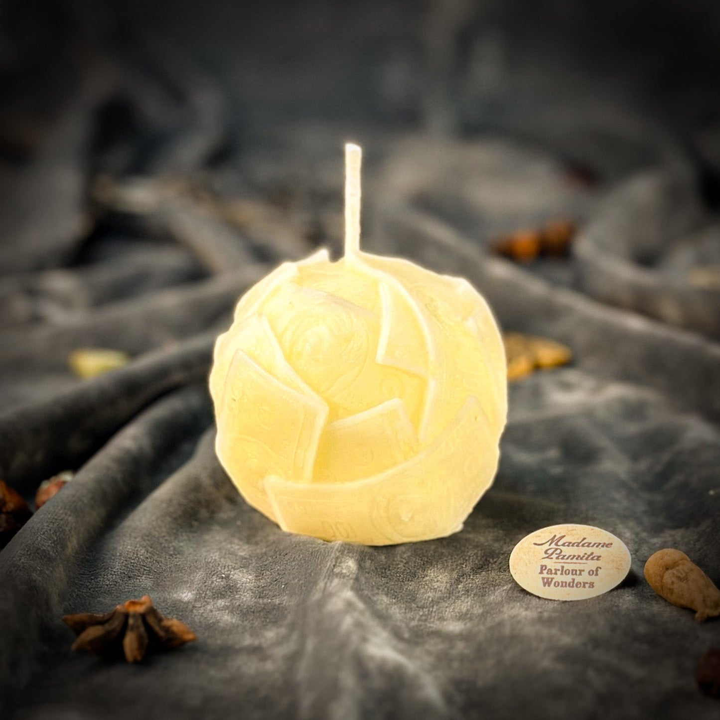 Vela de Hechizo de Cera de Abeja "Rodar en el Dinero" - Riqueza de Lujo y Abundancia Opulenta
