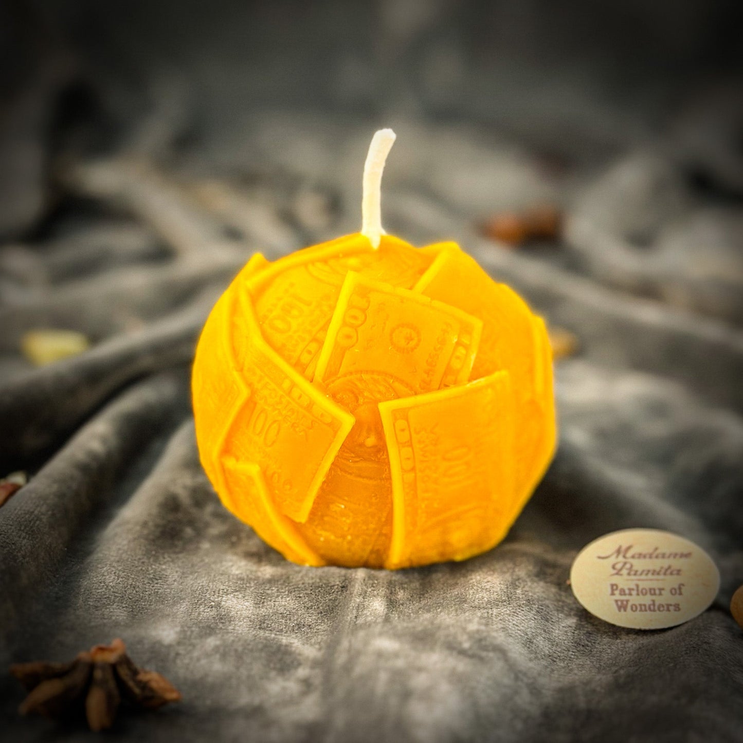 Vela de Hechizo de Cera de Abeja "Rodar en el Dinero" - Riqueza de Lujo y Abundancia Opulenta