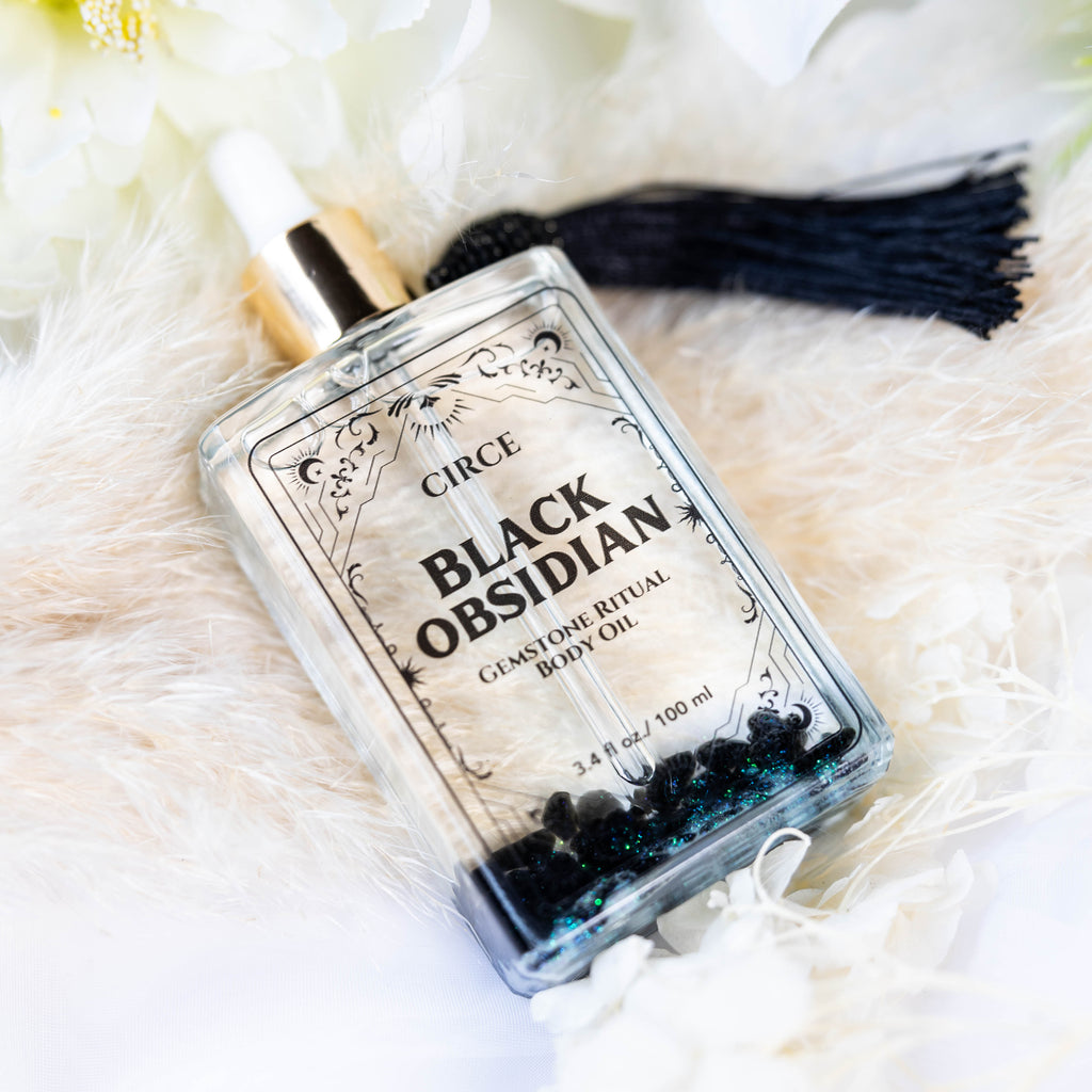 Aceite Corporal Protector — Aceite Ritual de Cristal de Obsidiana - Aceite Corporal de Gema de Obsidiana Negra 3.4oz