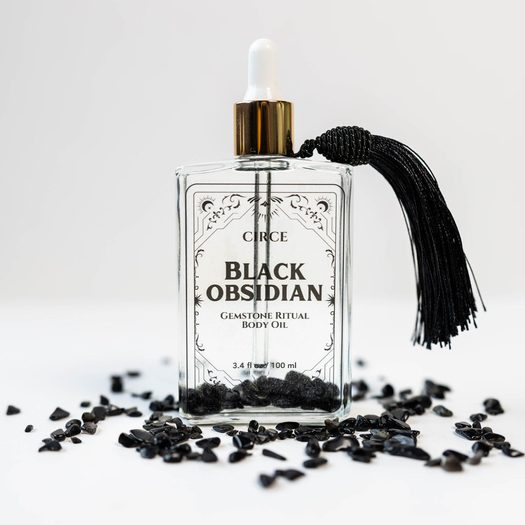 Aceite Corporal Protector — Aceite Ritual de Cristal de Obsidiana - Aceite Corporal de Gema de Obsidiana Negra 3.4oz