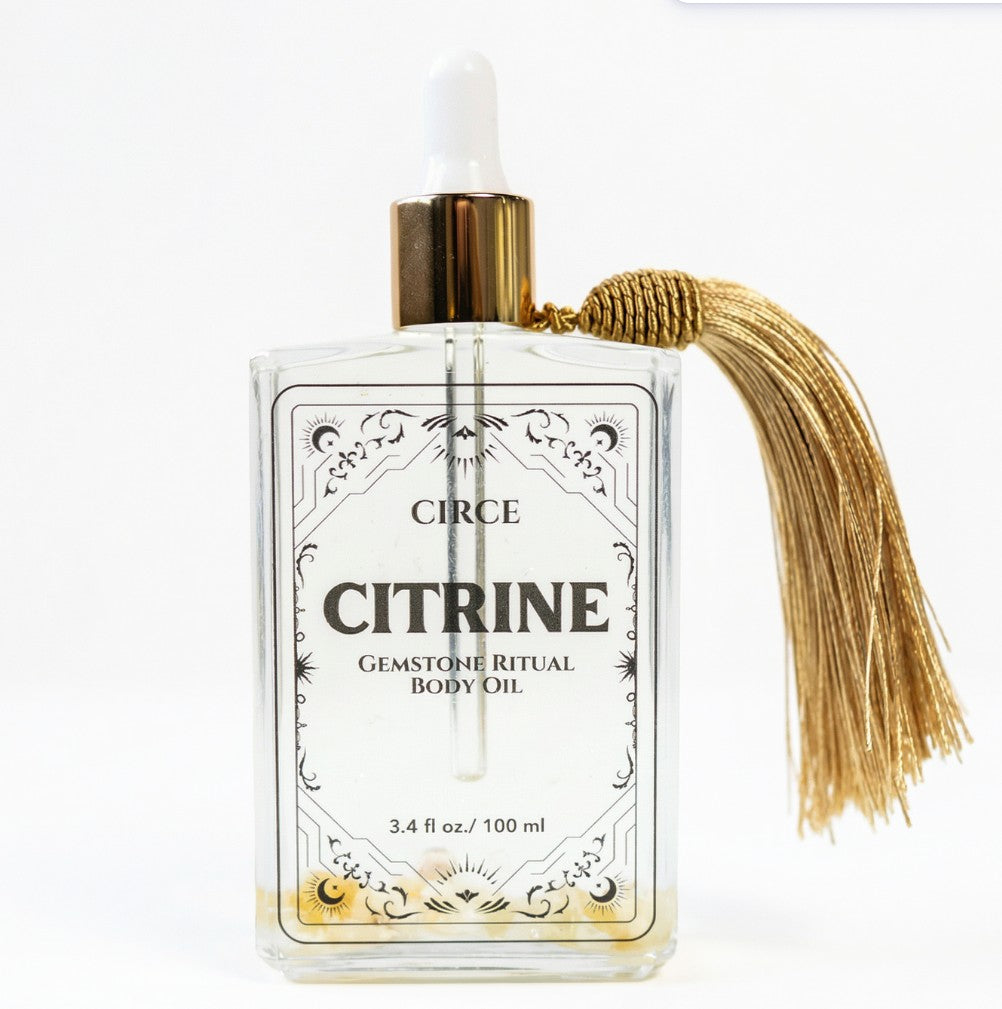 Aceite Corporal de Citrino – Abundancia y Aceite Ritual de Resplandor Cristalino