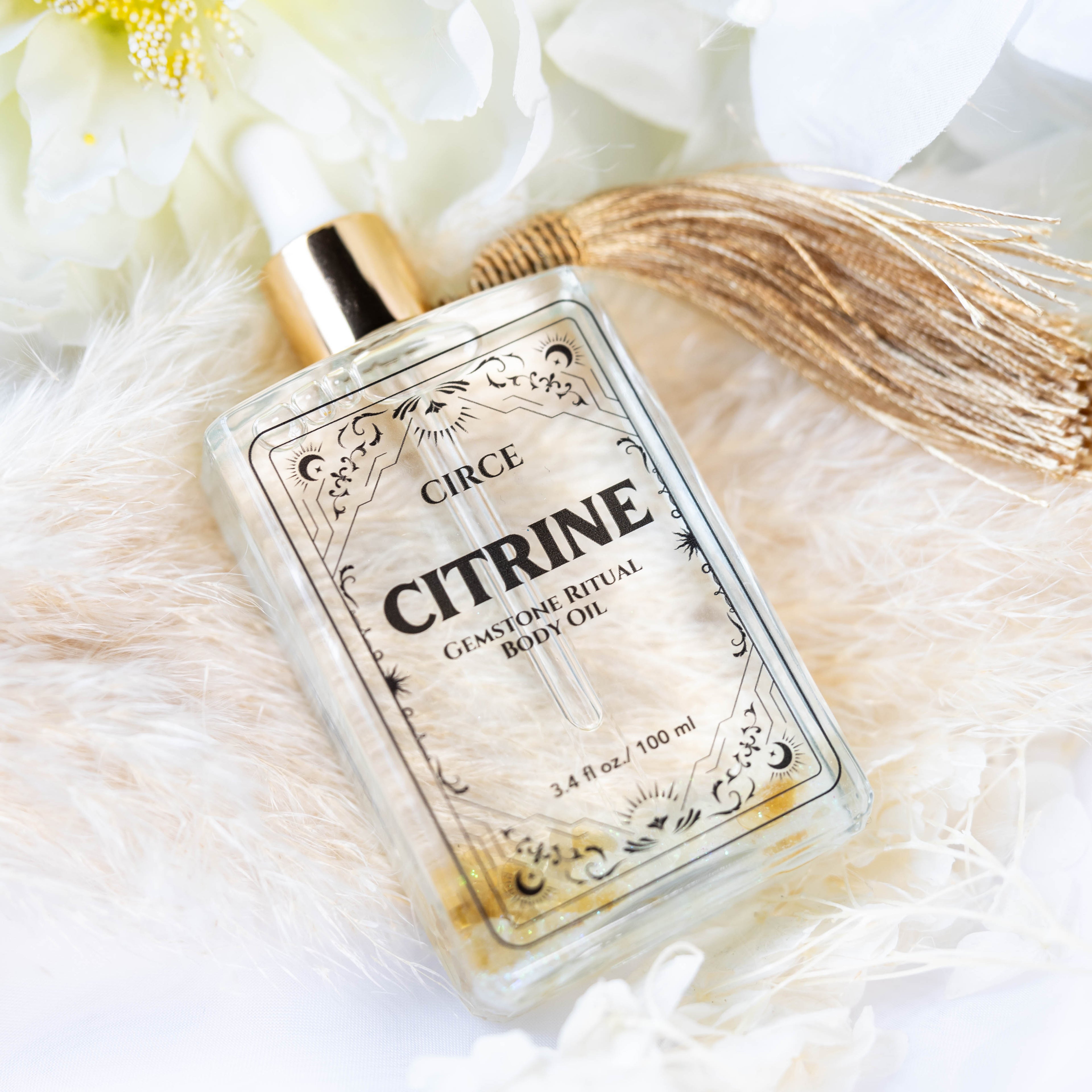 Aceite Corporal de Citrino – Abundancia y Aceite Ritual de Resplandor Cristalino