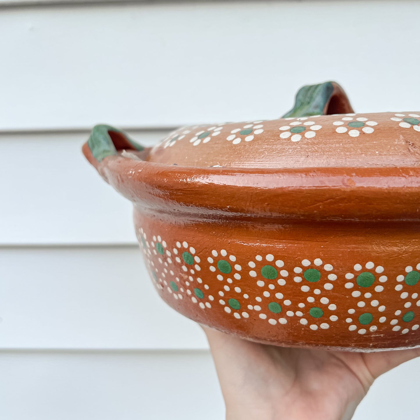 Olla de Barro Tradicional Mexicana 500mL-1000mL Asas Verdes