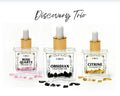 Trío de Aceites Corporales de Cristal – Set de Descubrimiento Cuarzo Rosa, Citrino y Obsidiana