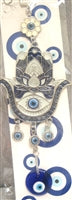 Ojo Turco - Jamsa blanca con contorno azul y adorno de Ojo Turco y cascabeles / Amuleto 10"