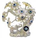Árbol Bonsái Ojo Turco Color Plata con Elefante y Flores Blancas Modelo D-0001