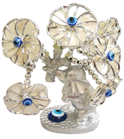 Árbol bonsái del Ojo Turco plateado con elefantes y flores blancas, modelo D-611