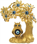 Árbol bonsái del Ojo Turco en color oro con Búho y Flores Blancas Modelo M-13