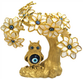 Bonsái Árbol Ojo Turco Dorado con Búho y Flores Blancas Modelo M-09
