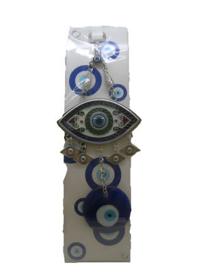 Ojo Turco - Amuleto de Ojo Blanco con contorno Azul y adorno/amuleto de Ojo Turco de 8"