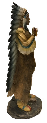 Jefe indio nativo americano con tocado de plumas y pipa de 33 cm
