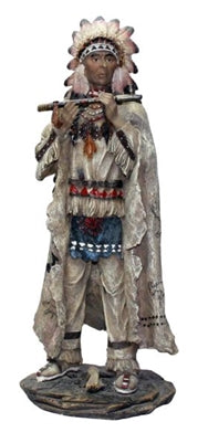 Jefe indio nativo americano con tocado de plumas y pipa de 33 cm