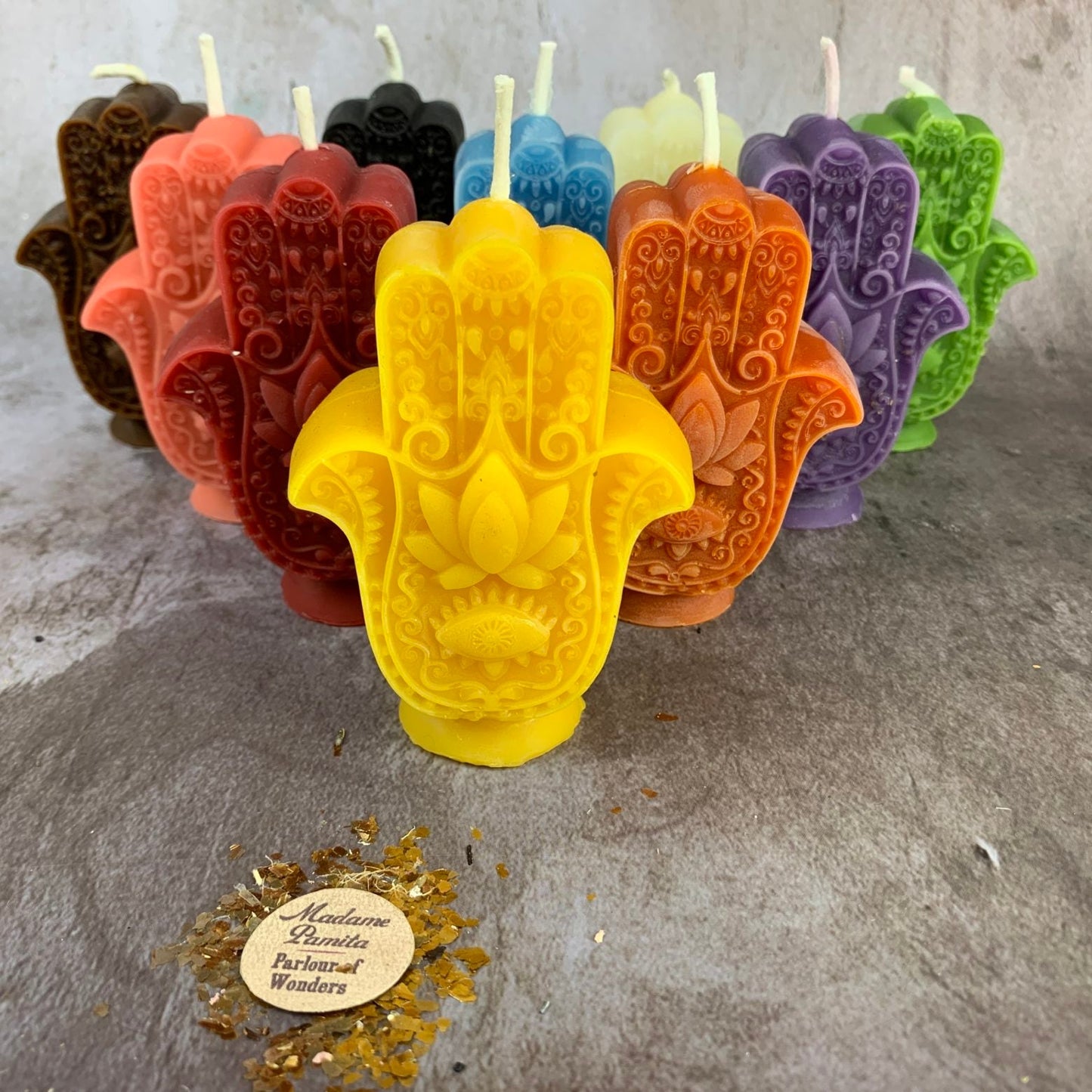 Vela Mágica de Cera de Abeja con Mano de Fátima - Protección contra el Mal de Ojo y Magia de Bendición